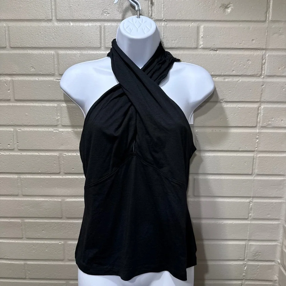 Nation LTD Hanna Halter Cross Front Top Black Pima Cotton Blend NWT M Peru Basic